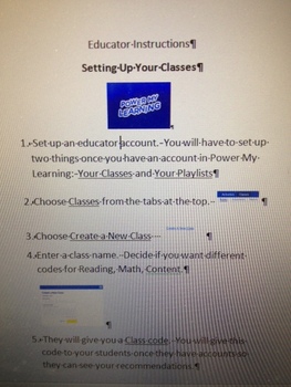 Preview of Power My Learning Educator Instructions for Setting Up Your Class