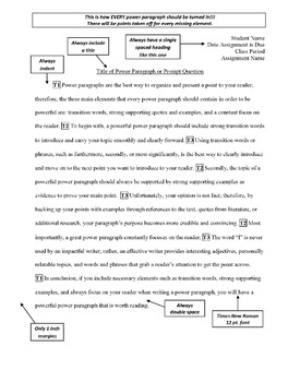 Power Paragraph Example Resource by The Energizer Educator | TPT