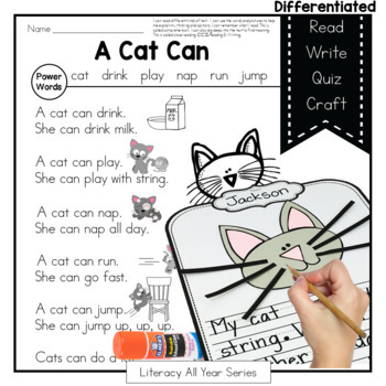 Preview of A Cat Can - Fluency, Writing, Art, Comprehension - Power Passages