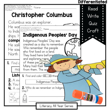 Preview of Columbus & Indigenous Peoples' Day - Reading, Writing, Art, Comprehension