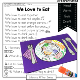We Love to Eat- Fluency, Writing, Art, Comprehension