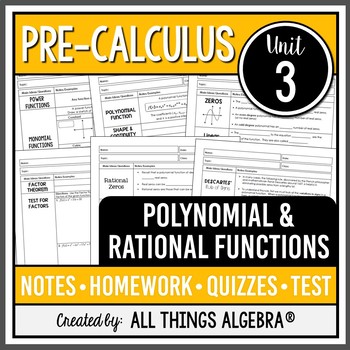 Preview of Polynomial and Rational Functions (PreCalculus Unit 3) | All Things Algebra®