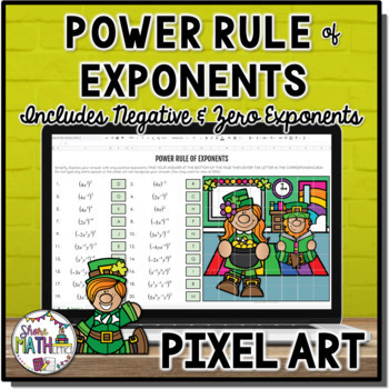 Preview of Power Rule of Exponents w/ Negative Zero Exponents St Patricks Day Pixel Art