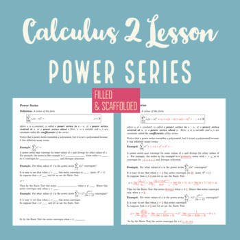Preview of Power Series Lecture  (Scaffolded + Full Notes) - Integral Calculus 2 Lesson