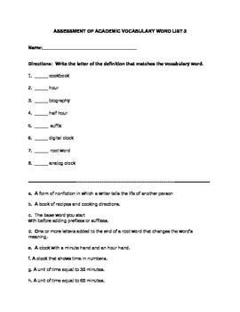 Preview of Power in Words:  Common Core Academic Vocabulary Assessment Book (Second Grade)