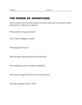 Preview of Power of Advertising Activity Handout