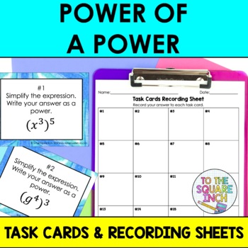 Preview of Power of a Power Task Cards | Power of Powers Math Center Practice Activity
