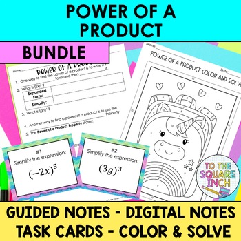 Preview of Power of a Product Notes & Activities | Digital Notes | Task Cards | Coloring