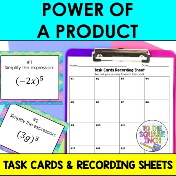 Preview of Power of a Product Task Cards | Math Center Practice Activity