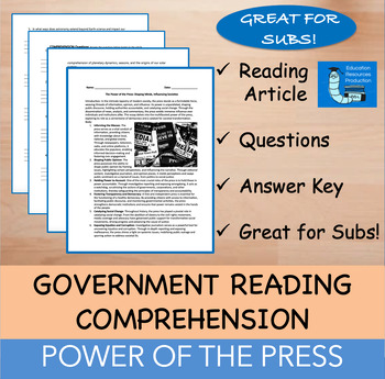 Preview of Power of the Press - Reading Comprehension Passage & Questions