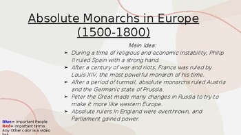 Preview of PowerPoint: Absolute Monarchs in Europe (World History)