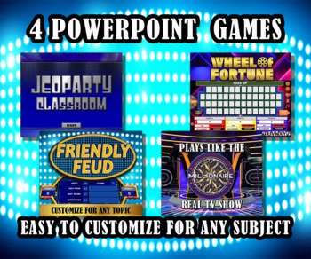 Preview of Games PowerPoint Template - Family Feud, Jeopardy, Millionaire, Wheel