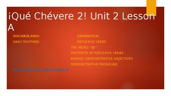 Preview of PowerPoint & Notes Guide aligned to ¡Qué Chévere! 2 Unit 2: Lesson A