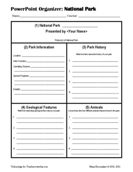 Preview of National Parks PowerPoint Template/Graphic Organizer:
