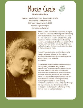 Preview of Powerful Women In History Reading Passage: Marie Curie