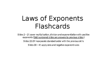 Preview of Powerpoint Flashcards Reviewing Laws of Exponents