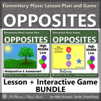 Preview of High Low Middle Music Lesson Plan + Interactive Music Game Bundle {balloons}