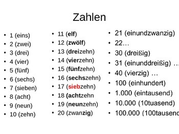 Powerpoint Numbers Time & Date Expressions in German Deutsch Zeiten