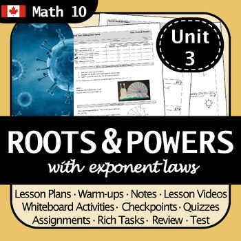 Preview of BC Math 10 Roots, Powers & Exponent Laws Unit | No Prep! Differentiated!
