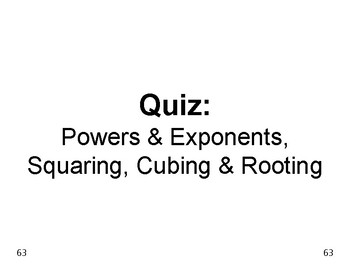 Preview of Powers & Roots 10: QUIZ on Powers, Exponents, Squares Cubes Square Cube Roots