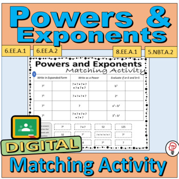 Preview of Powers and Exponents - Digital Matching Activity (drag and drop)