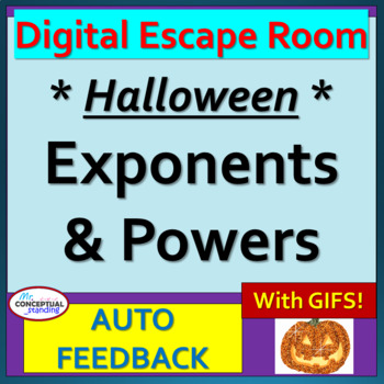 Preview of Powers and Exponents | HALLOWEEN DIGITAL ESCAPE ROOM Math Review Activity - GIFs
