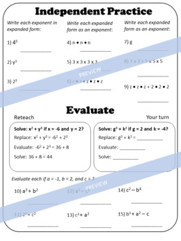 powers and exponents practice worksheets by rethink math teacher