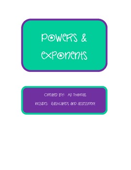 Preview of Powers and Exponents Quiz and Flashcards