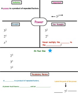Preview of Powers and Exponents - Student Guided Notes