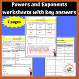 Powers and Exponents worksheets with  answers key