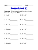 Powers of 10 Activity Worksheet