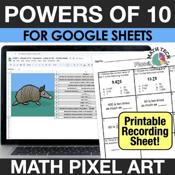 Preview of Powers of 10, Exponents 5th Grade Digital Math Pixel Art Center Review 5.NBT.2