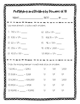 multiplying and dividing by powers of 10 worksheet and mazes by ava aycock