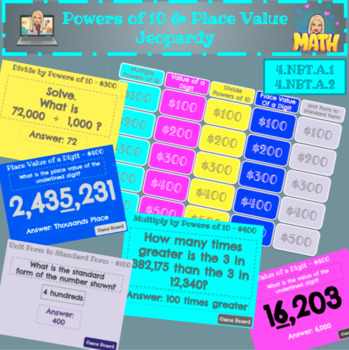 Preview of Powers of 10 & Place Value Jeopardy