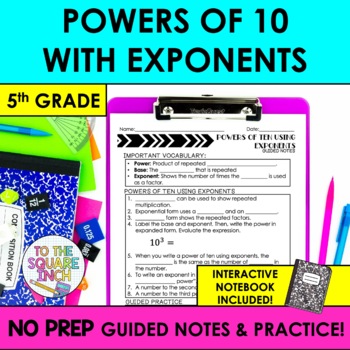 Preview of Powers of 10 with Exponents Notes & Practice | + Interactive Notebook Pages