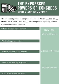 Preview of Powers of Congress: Money and Commerce