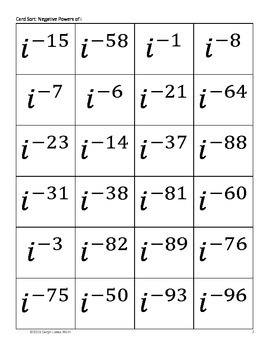 Complex Numbers~Powers of I~Exponents of Imaginary Numbers~Sorting Activity~