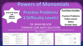 Preview of Powers of Monomials (Practice Problems Crafted For Every Learner)