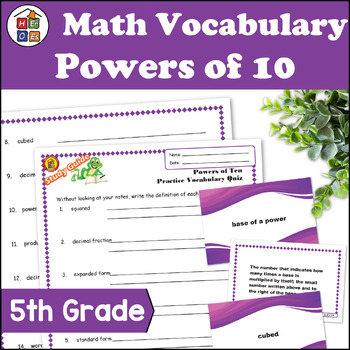 Preview of Powers of Ten | 5th Grade Math Vocabulary Study Guide Materials and Quizzes