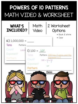 Preview of 5.NBT.2: Powers of Ten Patterns Math Video and Worksheet