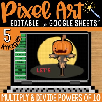 Preview of Powers of Ten Pixel Art Math Practice Pumpkin Fall Theme: Multiply & Divide