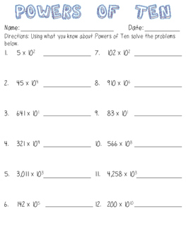 exponents powers of ten worksheet pdf
