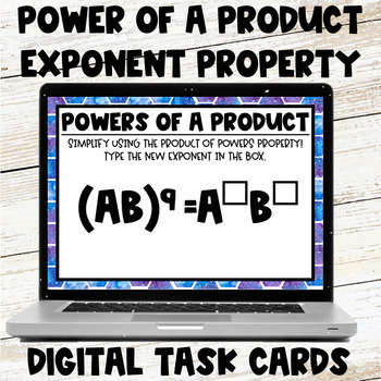Preview of Powers of a Product Exponent Property Digital Task Cards Google Slides