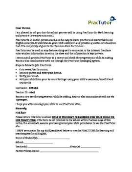 Preview of PracTutor Parent Permission Letter - Editable