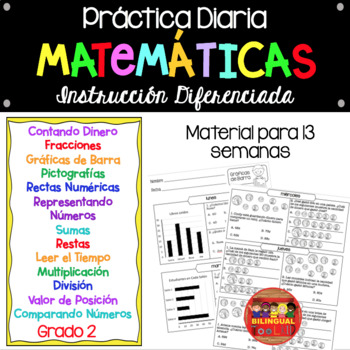 Preview of Práctica Diaria Matemáticas Grado 2 / Daily Math Practice in Spanish 2nd Grade