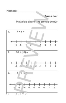 Preview of Práctica Suma de números enteros usando la recta numérica