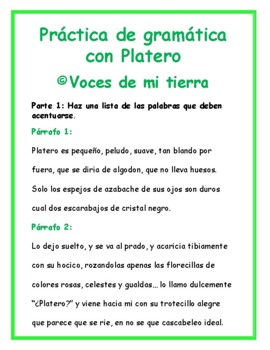 Preview of Práctica de gramática con Platero