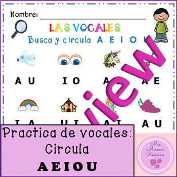 Preview of Practica de vocales: Busca y circula la vocal-Dibujos