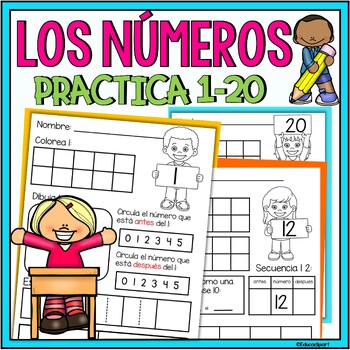 Preview of Practicando números del 1-20 (Spanish numbers practice worksheets)