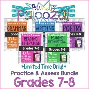 Preview of Practice & Assess BUNDLE for GRADES 7-8 ELA: Reading, Writing, Grammar, Poetry